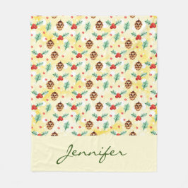 Gräs Cones och Holly jul Mönster Fleecefilt