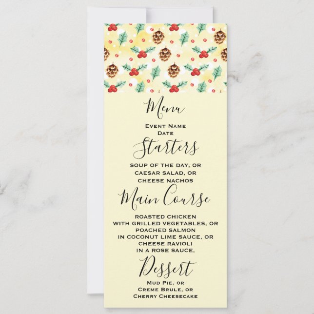 Gräs Cones och Holly jul Mönster Inbjudningar (Framsida)