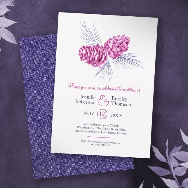 Gräs cones teckning art blue plum vinterbröllop inbjudningar (Skapare uppladdad)