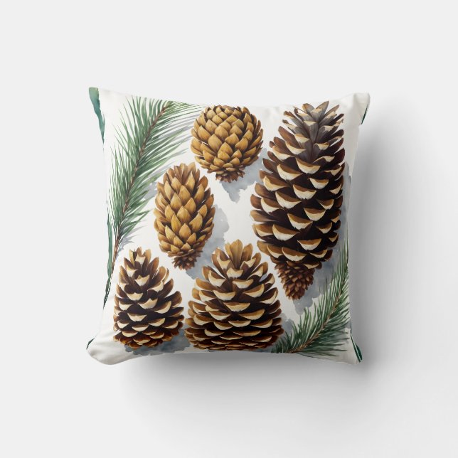 Gräs Cones Watercolor Botanical Art Kudde (Framsida)