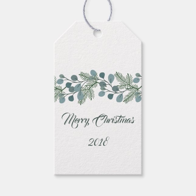 Gräs Eucalyptus Foliage jul Helgdag Presentetikett (Framsidan)