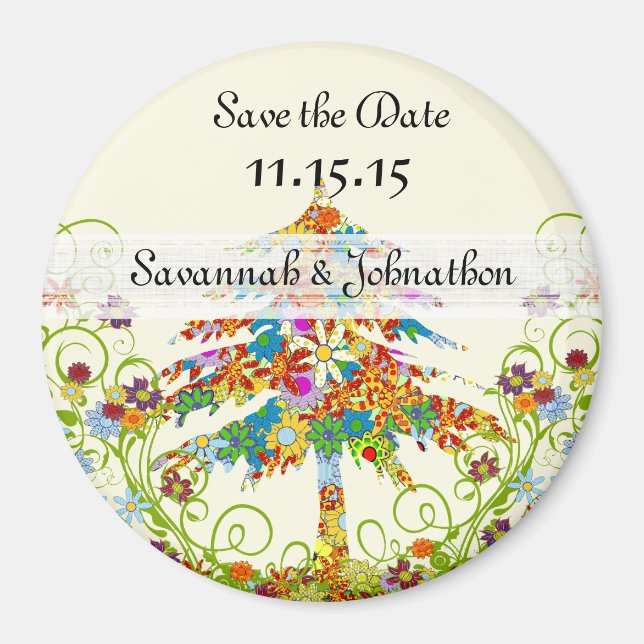 Gräs Flower Träd Bröllop Magnet (Framsidan)