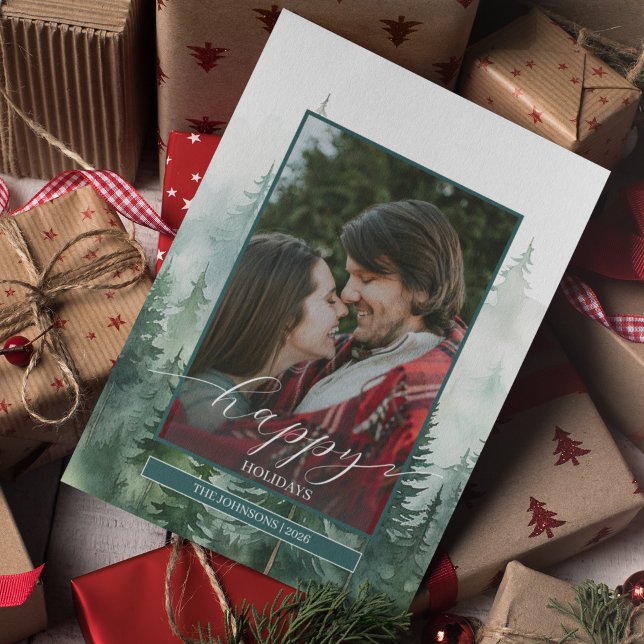 Gräs Forest Photo Julkort (Pine Forest Whimsical Photo Holiday Card)