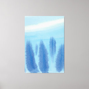 Gräs Forest Winter Träd Lilac Blue Watercolor Canvastryck