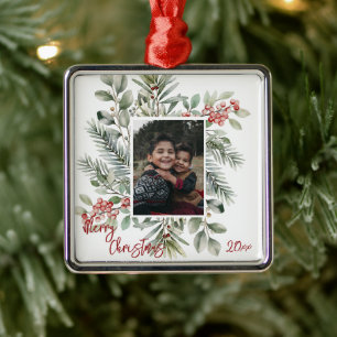 Gräs Greenery Holly Photo God jul Julgransprydnad Metall