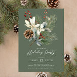Gräs Gren Winter Botaniska Julfesten Inbjudningar<br><div class="desc">Den här julfesten i eleganten innehåller en vacker gren,  vita blommor,  klumpiga och pinekon på gröntens bakgrund. Inbjudan är perfekt för att bjuda in dina vänner och din familj till en festlig helgdag. Den övergripande utformningen är festlig och sofistikerad,  och inbjudan kommer säkert att imponera på dina gäster.</div>