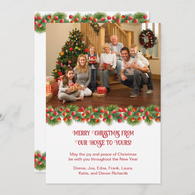 Gräs Grenar Holly Berries Photo jul Julkort (Fram/baksida)