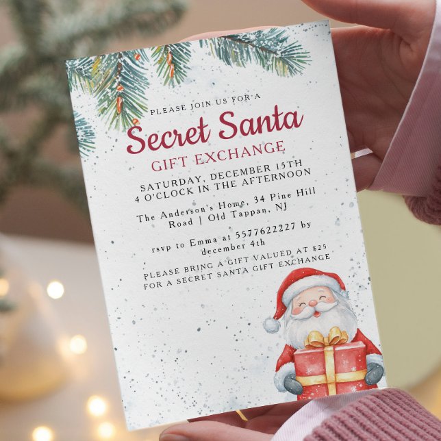Gräs Grenar I Santa med gift Secret Santa Party Inbjudningar (Skapare uppladdad)