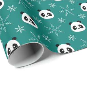 Gräs Grönt - Cute Pandas med Snöflingor Presentpapper