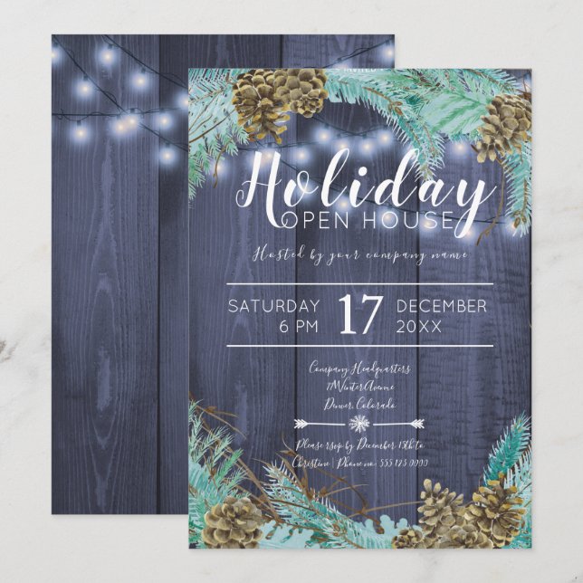 Gräs grönt grenar med öpphus för helgdag med koner inbjudningar (Fram/baksida)