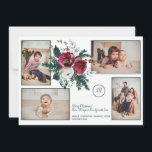 Gräs Grönt julklassy Monogram Photo Collage Julkort<br><div class="desc">Ladda upp två foton från vågrät och två lodräna,  lägg till din namnteckning,  din familjs namn-monogram och datum och skicka den här vackra eleganten och det traditionella platta julkortet för helgdag med en stor vattenfärgad bouquet i säsong i rött burgundi och blommigt gräs-paletten.            Geometriskt mönster på baksidan.</div>