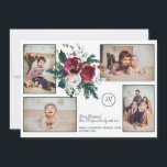 Gräs Grönt julklassy Monogram Photo Collage Julkort<br><div class="desc">Ladda upp två foton från vågrät och två lodräna,  lägg till din namnteckning,  din familjs namn-monogram och datum och skicka den här vackra eleganten och det traditionella platta julkortet för helgdag med en stor vattenfärgad bouquet i säsong i rött burgundi och blommigt gräs-paletten.            Geometriskt mönster på baksidan.</div>
