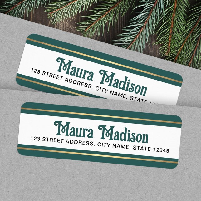 Gräs grönt - returadress för julafton helgdag etikett (Pine green Christmas holiday return address Label)