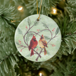 Gräs Heart- kardinaler på Grönt Ornament
