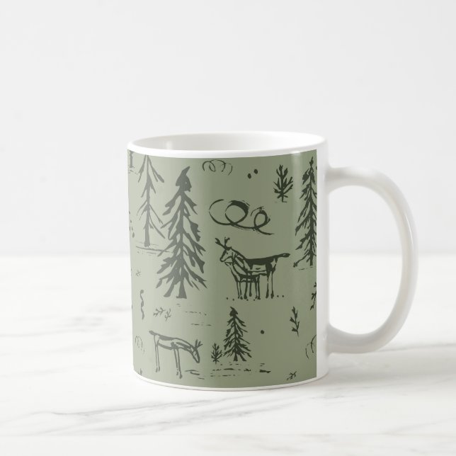 Gräs Hjort Life - Skada grönt woodland mönster. Kaffemugg (Höger)