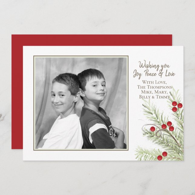 Gräs Holly Berries Julfotoport 1 foto Julkort (Fram/baksida)