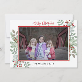 Gräs & Holly Rustic Red Gingham julfoto Julkort