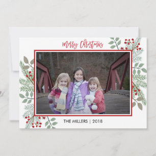 Gräs & Holly Rustic Red Gingham julfoto Julkort