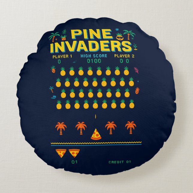 Gräs Invaders-Pineapple Empire Retro Games Series Rund Kudde (Framsidan)