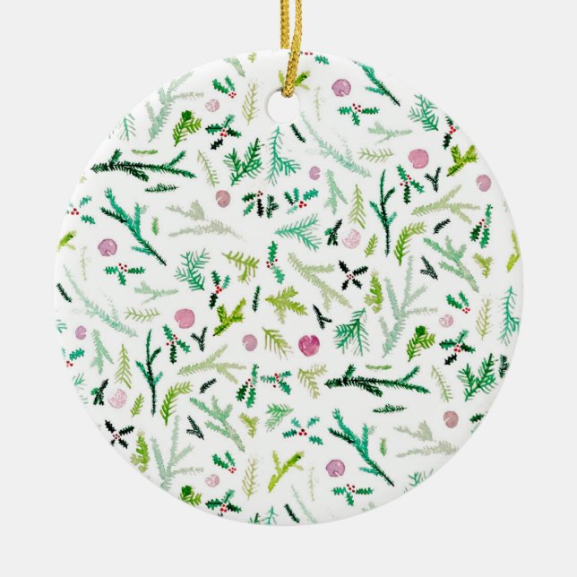 Gräs, järnek & Sugarplums Julgransprydnad Keramik (Framsidan)