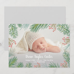 Gräs jul Baby Photo Tillkännagivande för födelse Meddelande