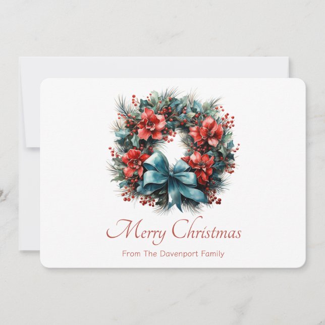 Gräs krans med Holly-julen Julkort (Framsida)