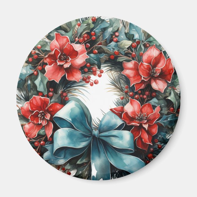 Gräs krans med Holly-julen Magnet (Framsidan)