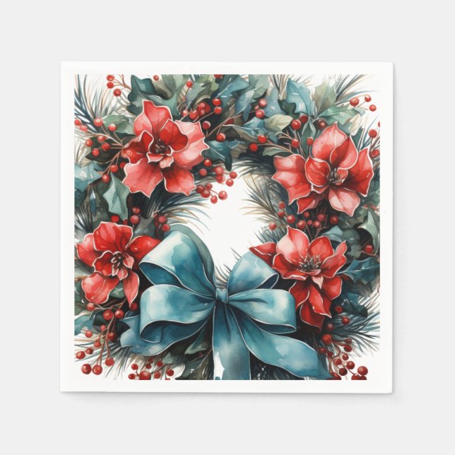 Gräs krans med Holly-julen Pappersservett (Framsidan)