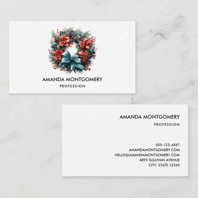 Gräs krans med Holly-julen Visitkort (Fram/baksida)