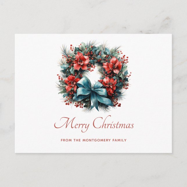 Gräs krans med Holly-julhelgen Helgdag Helg Vykort (Framsida)