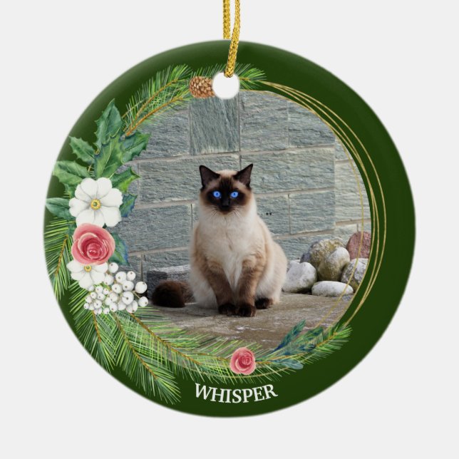 Gräs krans med Ro Petunias White Berries Julgransprydnad Keramik (Framsidan)