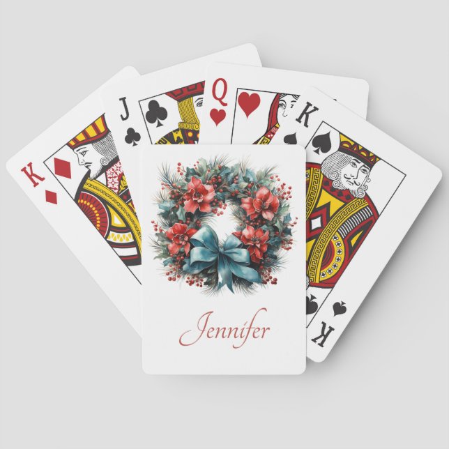 Gräs-krans med rödblommor och Holly Casinokort (Baksidan)