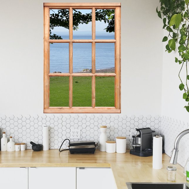 Gras-, Löv- och havsvy från ett fönster Poster (Skapare uppladdad)