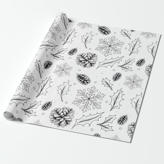 Gräs Maj Löv träd snöflingor säsong holly Presentpapper (Utrullad)