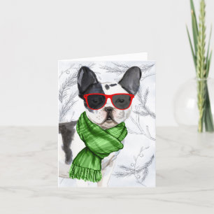 Gräs och en Boston Terrier-jul-Hund Helgkort
