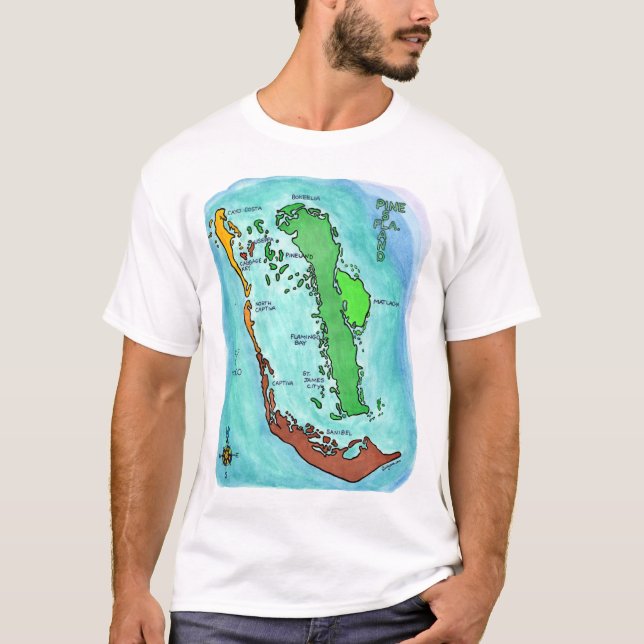 Gräs ön Sanibel Captiva öarna Florida Karta T Shirt (Framsida)