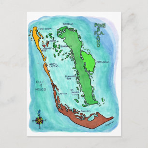 Gräs ön Sanibel Captiva-öarna Florida Karta Vykort
