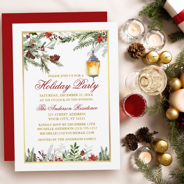 Gräs Poinsettia Julfest Guld Inbjudningar (Customize to change text size, text style or to change color of back of card.)