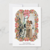 Gräs Poinsettia Orange Helgdag Garland Photo Card