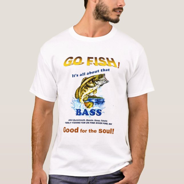 Gräs River Pond NH - GO FISH T Shirt (Framsida)