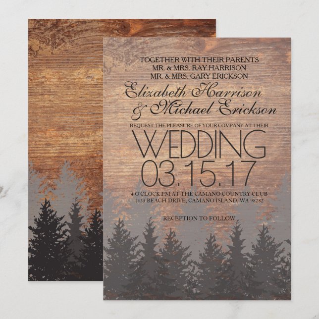 Gräs Rustic bröllopsinbjudning Träd Inbjudningar (Fram/baksida)