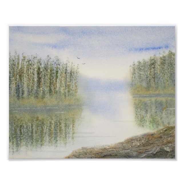 Gräs Sjö Watercolor liggande Fototryck (Framsidan)