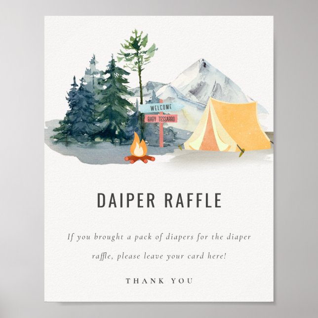 Gräs Skogen Camping Diaper Raffle Baby Shower Sign Poster (Framsidan)