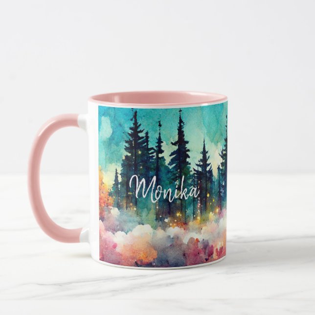 Gräs-skogen i Modern Cute Watercolor Foggy Mugg (Vänster)