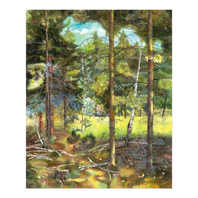 Gräs-skogmålning, vattenfärg fototryck (Framsidan)
