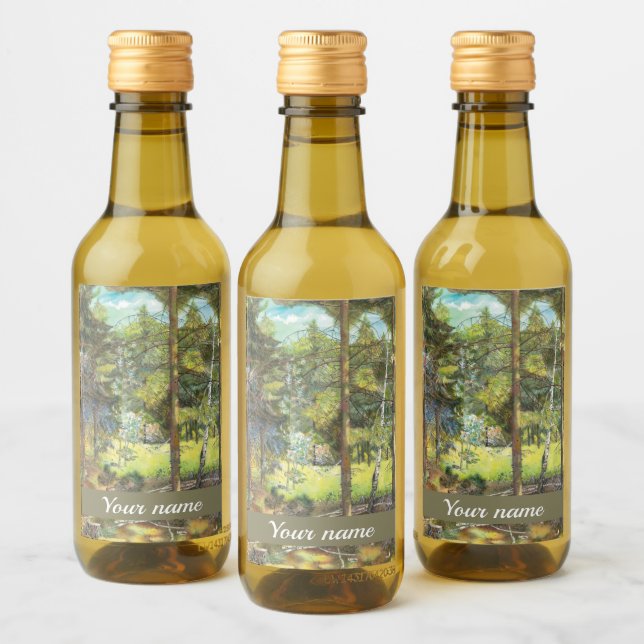 Gräs-skogmålning, vattenfärg vinetikett (Flaskor)