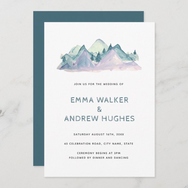 Gräs Träd bergen Nature Woodland Grönt Bröllop Inbjudningar (Fram/baksida)