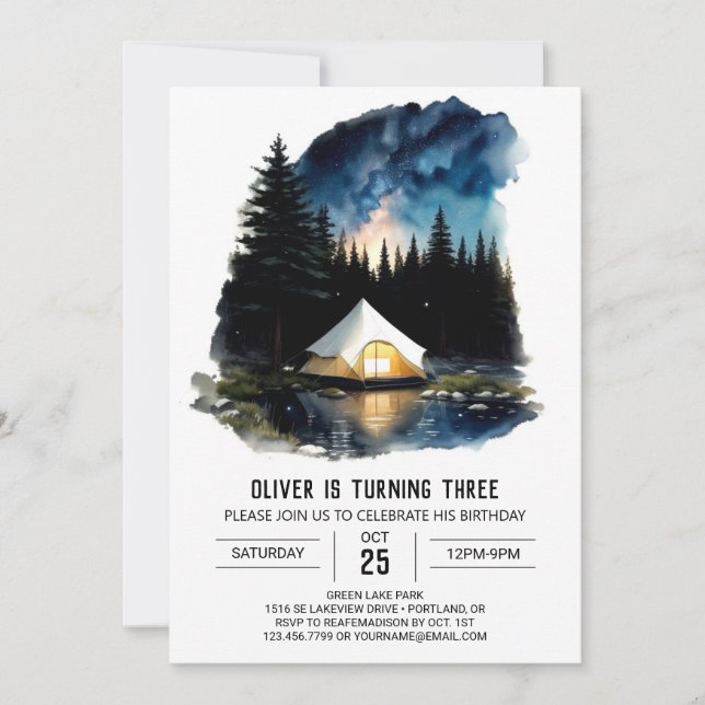 Gräs Träd Campout Journey Birthday Inbjudningar (Framsida)
