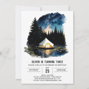 Gräs Träd Campout Journey Birthday Inbjudningar
