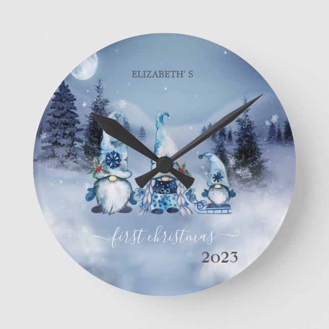 Gräs Träd Fores,Blue Gnomes Helgdag Rund Klocka (Framsida)